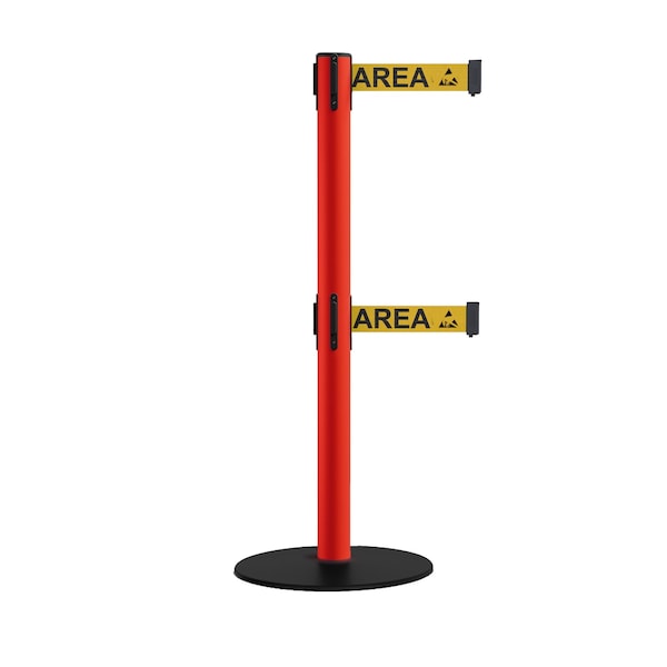 Montour Line Retractable Dbl Belt 2.5" Red Post , Low Base, 11' Area Belt S400D-RD-ESDPRYB-110 - main